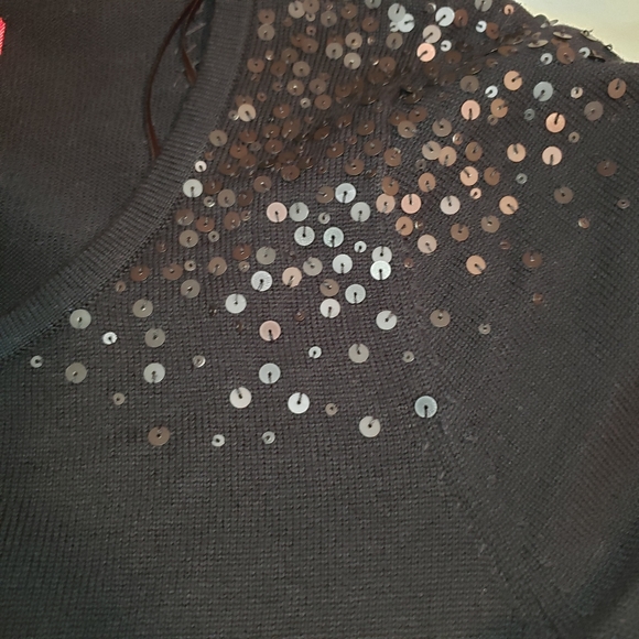 ELLE Sequin Black Button Up Cardigan Size Small - Picture 4 of 8